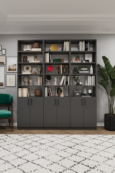 asratrend Asra Trend MDF Koyu Gri Kapaklı Kitaplık – Ayarlanabilir Raf, Ev&Of...