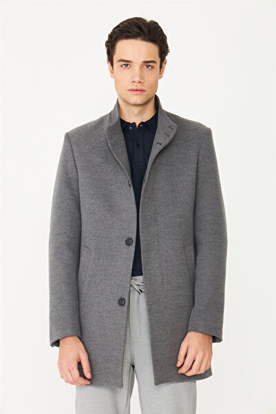 White Stone معطف رمادي ذو طية صدر السترة