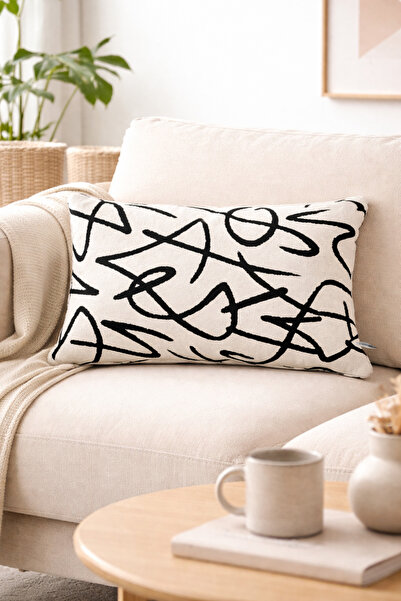 Typoniq Abstract Jakarlı Dokuma Kırlent Kılıfı (35x50 cm)