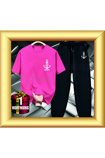 HOFFNUNG Unisex Casual Short Sleeve Set with Anchor Print Outdoor Spring/Summ...