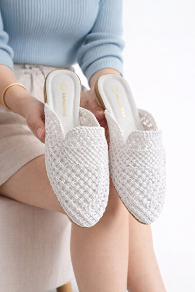 Behtah Kundura Kadın Önü Kapalı Hasır Terlik Dantel Örme Çeyiz Günlük Terlik