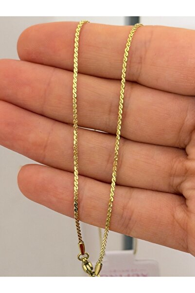 Butik XUping 14K S Kıvrımlı İnce Wave Zincir Kolye en 1,5mm