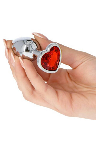 Kırmızı Taşlı Kalpli 7 cm Metal Anal Plug ve Anal Tıkaç Paslanmaz Çelik - Küçük Boy