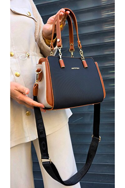 GP GUES POLO حقيبة يد وكتف نسائية أصلية باللون الأسود مكونة من 4 أقسام