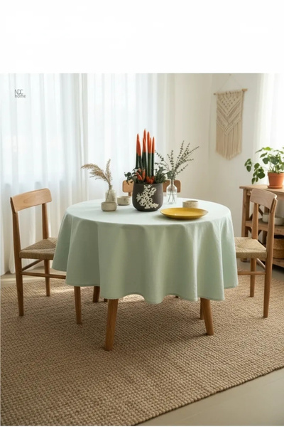 NDC HOME Green Linen Round Tablecloth - sage