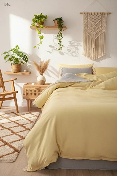 NDC HOME طقم غطاء لحاف مزدوج الجوانب باللون الرمادي والأصفر