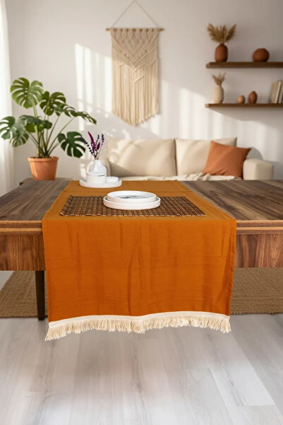 NDC HOME Alergăr cu ciucuri de lenjerie colorată scorțișoară (țiglă).