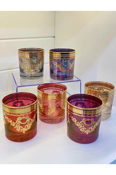 hediye ESTERHOMEDECOR مجموعة من 6 أكواب ويسكي مطلية بالذهب ومزخرفة يدويًا