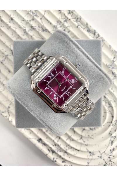 Mazzy ساعة يد رجالية من كالين سكوير باللون الفضي الداكن والأحمر الداكن