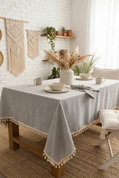 NDC HOME مفرش طاولة مربع من بيتي باللون الرمادي مكون من 6 قطع مع مناديل