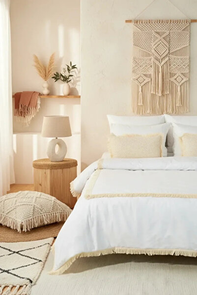 NDC HOME Bela Pamuk Lan kvadrat Sa resama Bračni Set posteljine