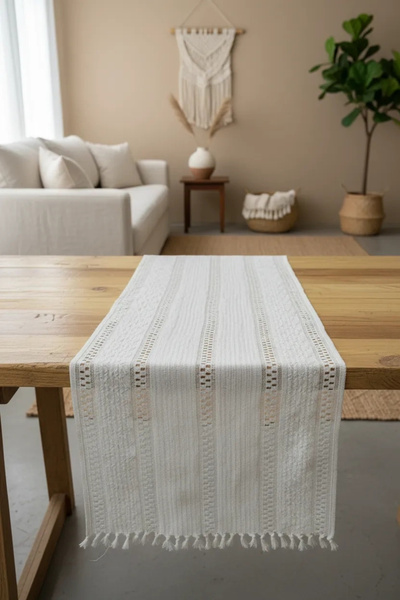 NDC HOME Față de masă tricotată din dantelă brută din 2 bucăți 35 x 80