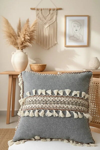 NDC HOME غطاء وسادة رمي مخطط من أنثراسايت بوم بوم (43x43)