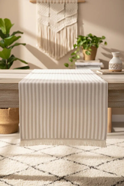 NDC HOME Τραπεζομάντηλο Runer με ριγέ λινό ανοιχτό καφέ (45 x 150)