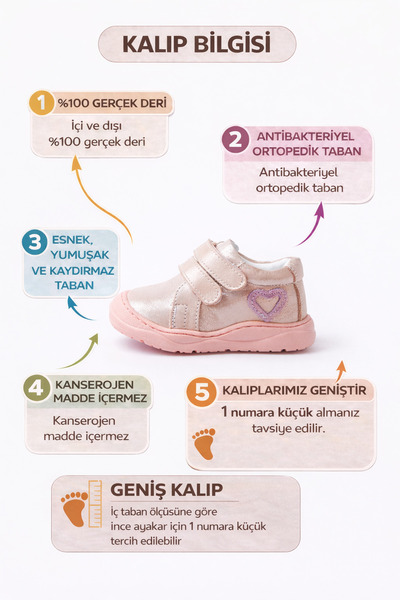 lina step Genuine Leather Orthopedic Velcro Shoes for Baby Girls - Wide Fit