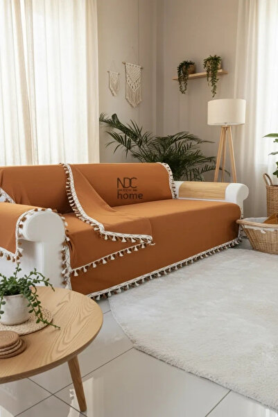 NDC HOME Husă pentru canapea premium din in și scorțișoară [SCORȚIȘOARĂ] cu p...