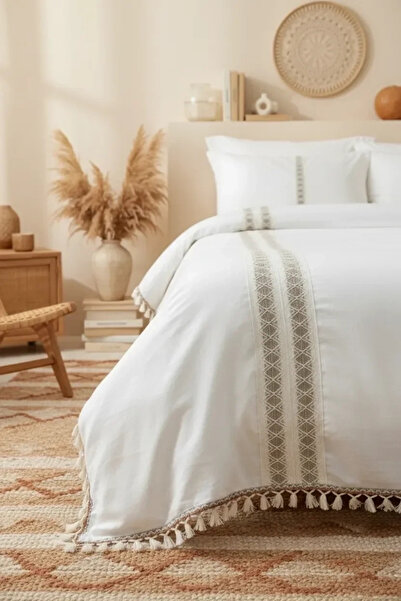 NDC HOME Set de plapumă dublu autentic cu dantelă maro brută