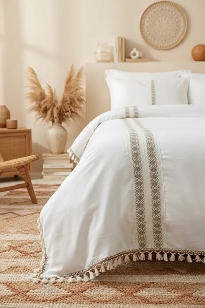 NDC HOME Набір постільної білизни з мереживом з натуральної кави, односпальний