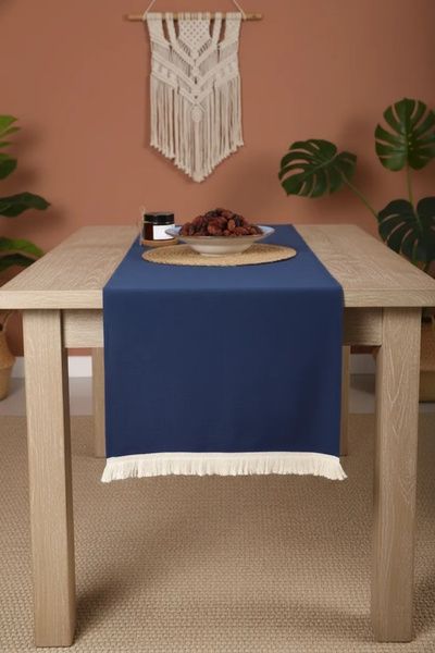 NDC HOME Premium platneni stolnjak s kićankama u tamnoplavoj boji (45 x 150)