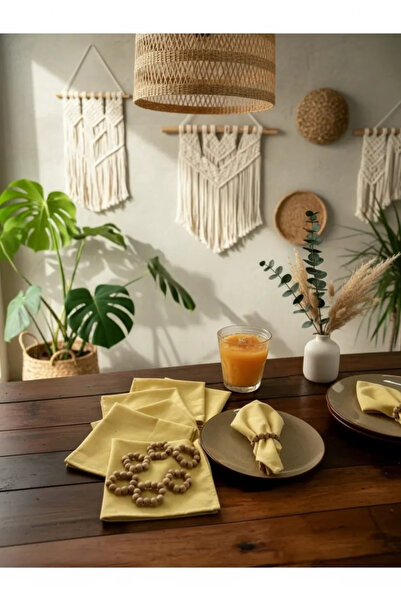 NDC HOME طقم منديل أصفر فاخر مكون من 6 قطع (مع إبزيم هدية) 40x40