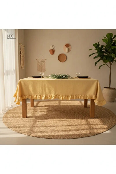 NDC HOME Yellow Linen Ruffle Tablecloth