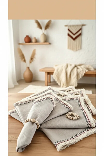 NDC HOME مجموعة من 6 شرابات من الكتان باللون البيج (مع مشبك خشبي) مناديل