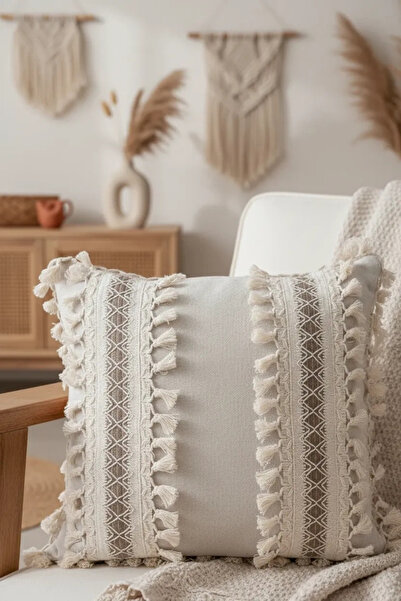 NDC HOME Husă de pernă cu pompon crem din dantelă groasă (43 x 43)