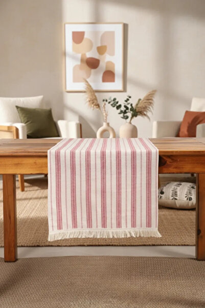 NDC HOME Față de masă cu ciucuri cu dungi roșii Claret (45 x 150)