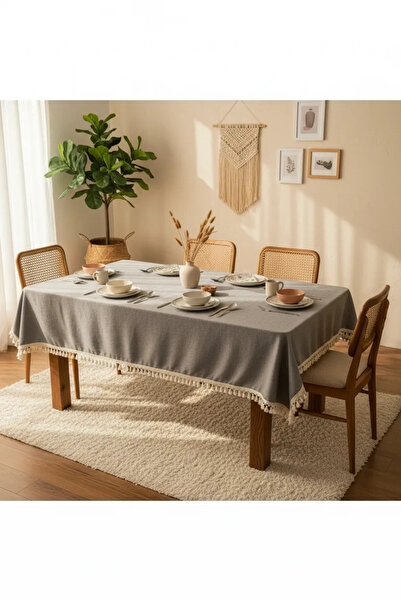 NDC HOME مفرش طاولة من القطن والكتان باللون الرمادي الفحمي