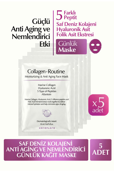 Heraflora Kolajen Yüz Maskesi 5'li | Yaşlanma Karşıtı, Yoğun Nemlendirici Gün...