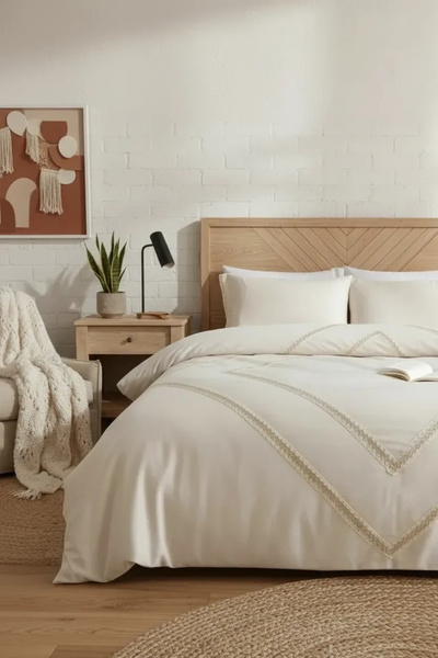 NDC HOME Sirova Lan juta Čipka kom Jednokrevetno Set posteljine (SA REZERVNIM...