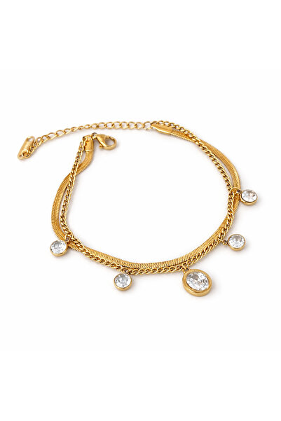 luxury steel zirkon taşlı İtalyan zincirli gold renk çelik bileklik