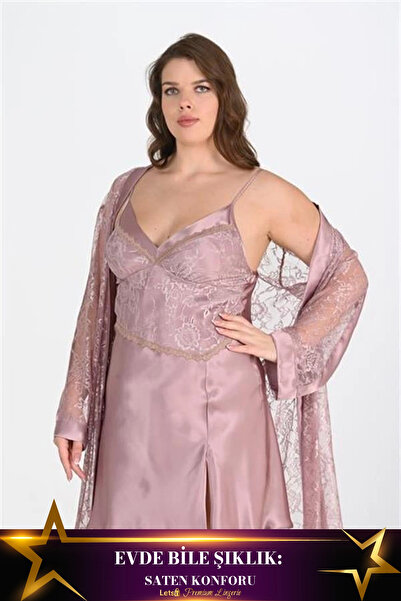 Letsii طقم ملابس منزلية من الساتان مكون من قطعتين كبير الحجم بلون المنك