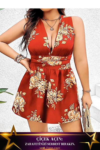 Scarlest Rochie cu imprimeu floral mare și detaliu la spate, culoare maro