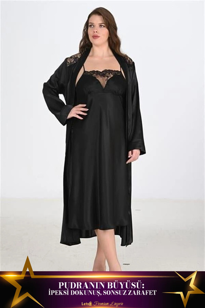 Letsii Large 2-Piece Satin Dressing Gown Set in Powder Color