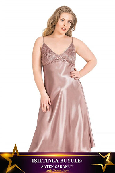 Letsii Large Long Satin Nightgown Mink Color