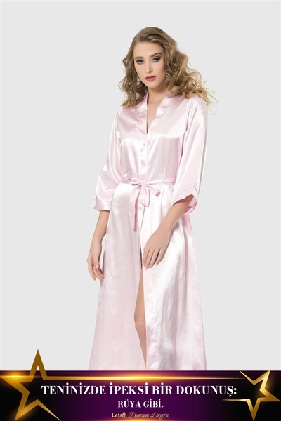 Miravm Long Satin Dressing Gown Pink Color