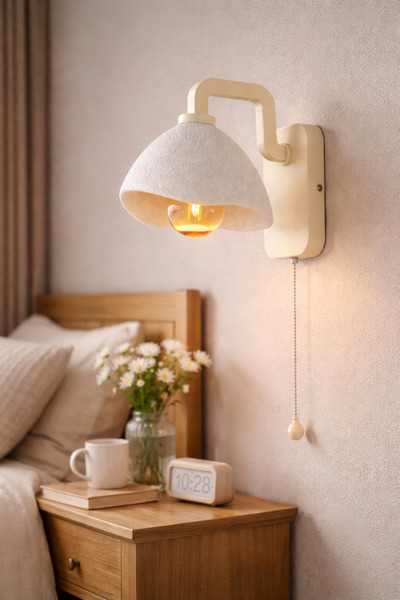 Limon 3D Desing Concrete Look Wall Sconce | Pull Chain Switch | Bedroom & Living Room | Bulb Included - Electric
