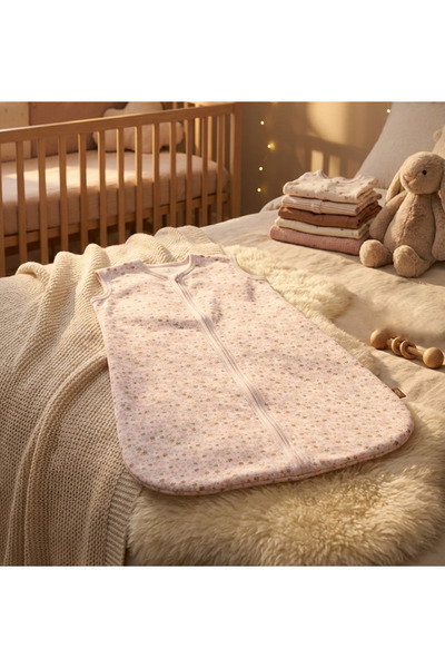 fresk Sac de Dormit 0-6 Luni, Muselină Bumbac GOTS, 1.1 TOG, Model Flori, Roz...