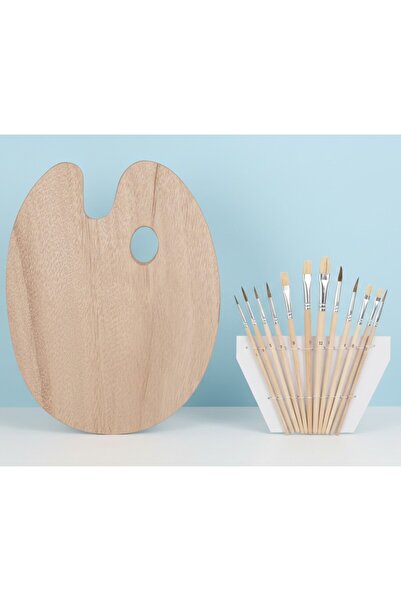 SyaMAG Set paleta cu 12 pensule pictura, lemn, 7 cu varf rotund si 5 cu varf ...