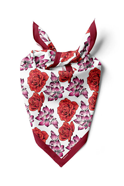 Modabutik Y57 Kadın Çiçek Desenli Bandana 50x50 Kırmızı DG0139-2