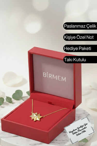 Birmem Altın Kaplama Zirkon Taşlı Işıltılı Yıldız Uçlu, Zarif Ve Anlamlı Kolye