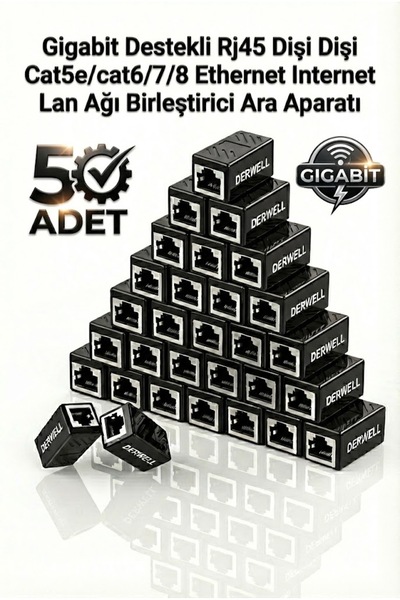 Derwell 50 Adet Rj45 Dişi Dişi Cat5/cat6/Cat7Cat8 Ethernet Lan Ağı Birleştirici Ara Internet Kablosu Uzatıcı