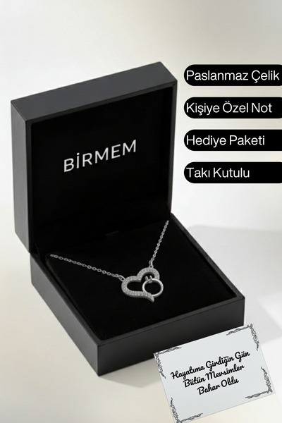 Birmem "Gümüş Renk Tektaş Yüzük Detaylı Kalp Kolye - Aşk ve Bağlılık Sembolü ...