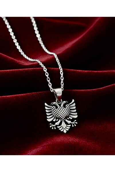 Alaja Silver Çift Başlı Kartal Arnavutluk Sembolü Parlak Tasarım 925 Ayar Güm...