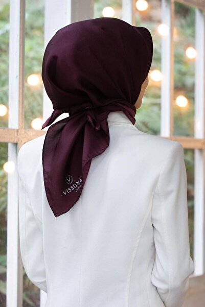 Vissona %100 Twill İpek Düz Mürdüm Renkli Daha Tok Exclusive Serisi 90x90 Eşa...