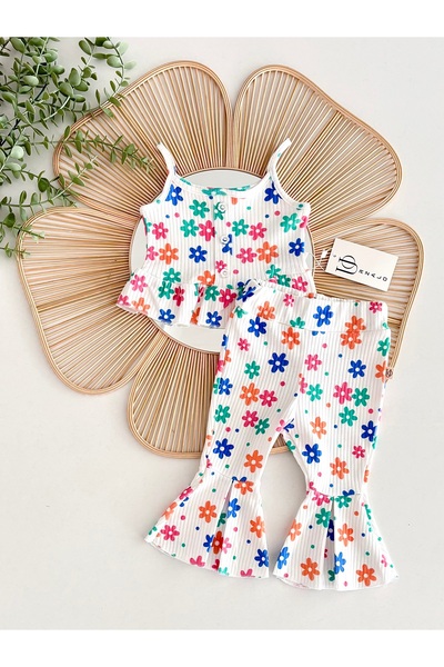 Jammybaby Renkli Papatyalar Askılı Body İspanyol Pantolon Kaşkorse %100 Pamuk...