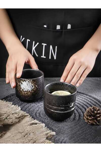 b11 2 اكواب سيراميك أسود بخطوط بيضاء – تصميم عصري