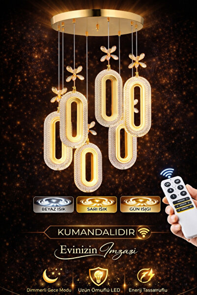 Marsel Lighting SERRA Model 6'lı Gold 3 Renk Modu Ledli Modern Salon Mutfak O...