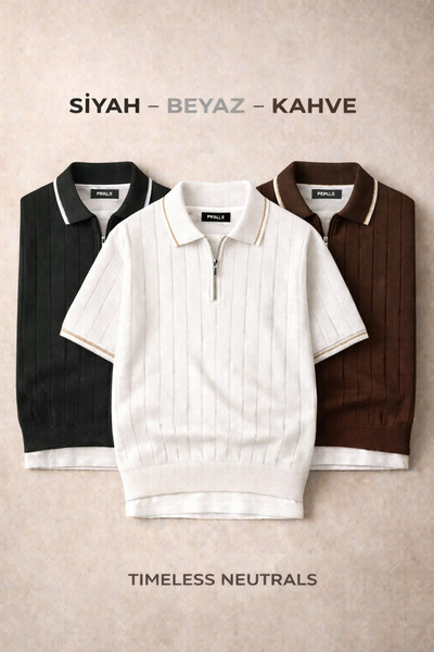 pepule Men's 3-Pack Polo Neck Knitwear Textured Half-Zip Regular Cotton Multi...